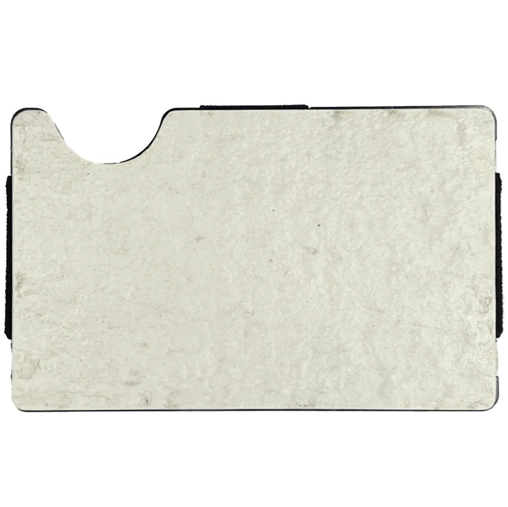 Minimalist rectangular white textured card holder with rounded corner and thumb notch