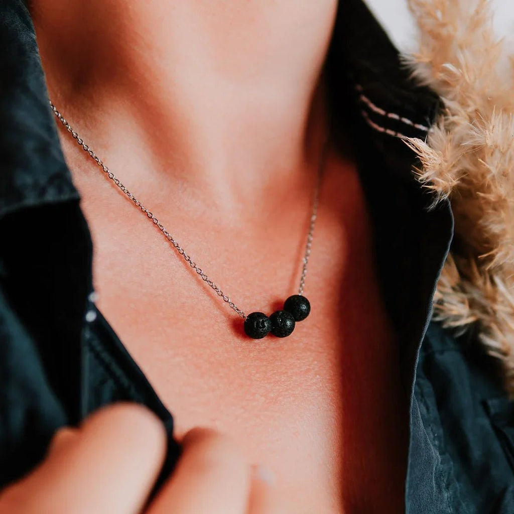 Black Lava Diffuser Jewelry Set – Handcrafted Aromatherapy Necklace & Bracelet (Unisex) - Domus formosa