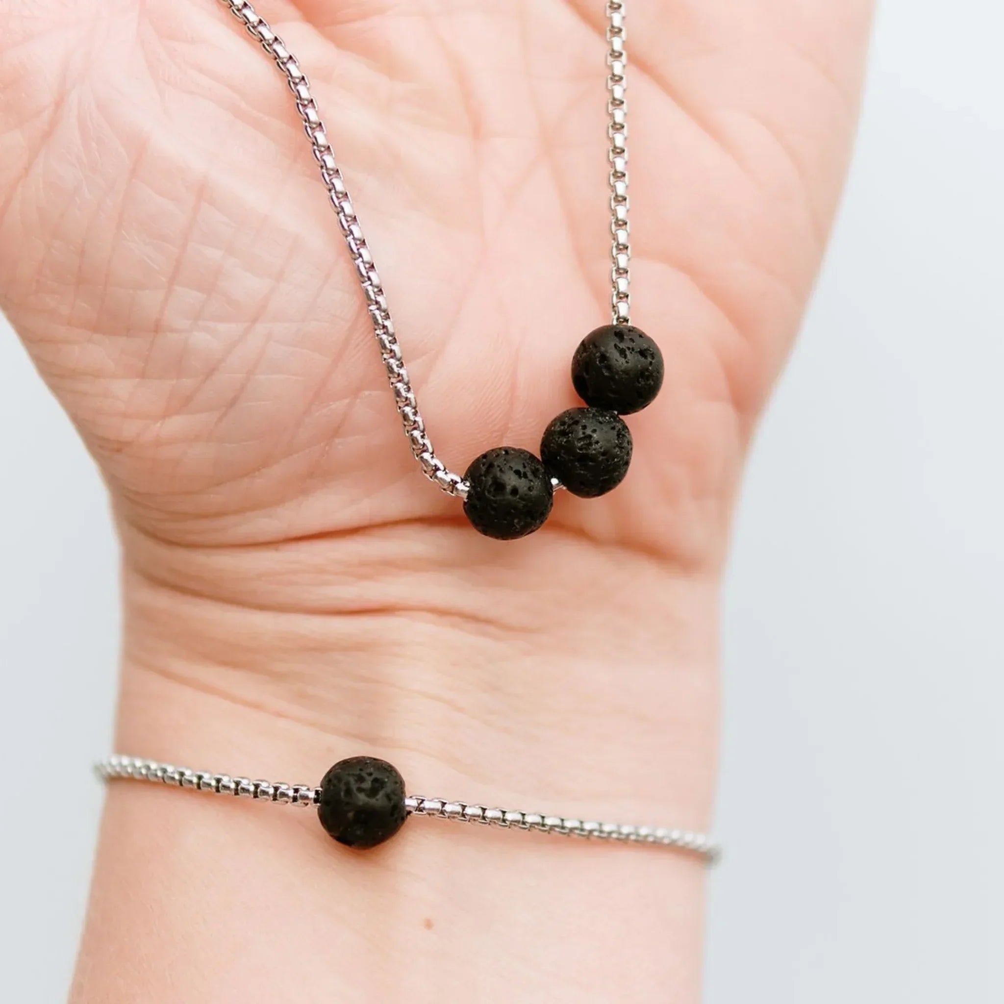 Black Lava Diffuser Jewelry Set – Handcrafted Aromatherapy Necklace & Bracelet (Unisex) - Domus formosa