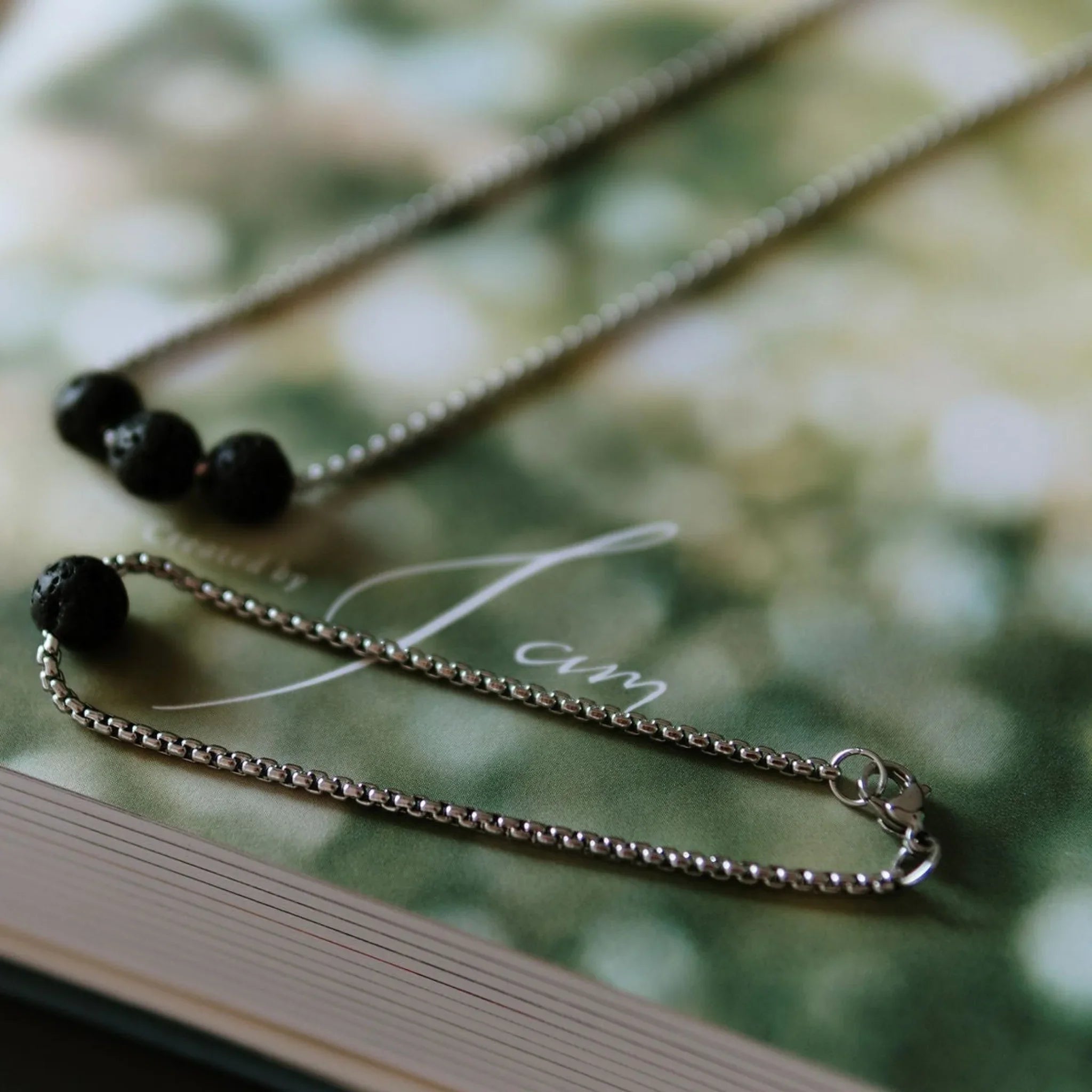 Black Lava Diffuser Jewelry Set – Handcrafted Aromatherapy Necklace & Bracelet (Unisex) - Domus formosa