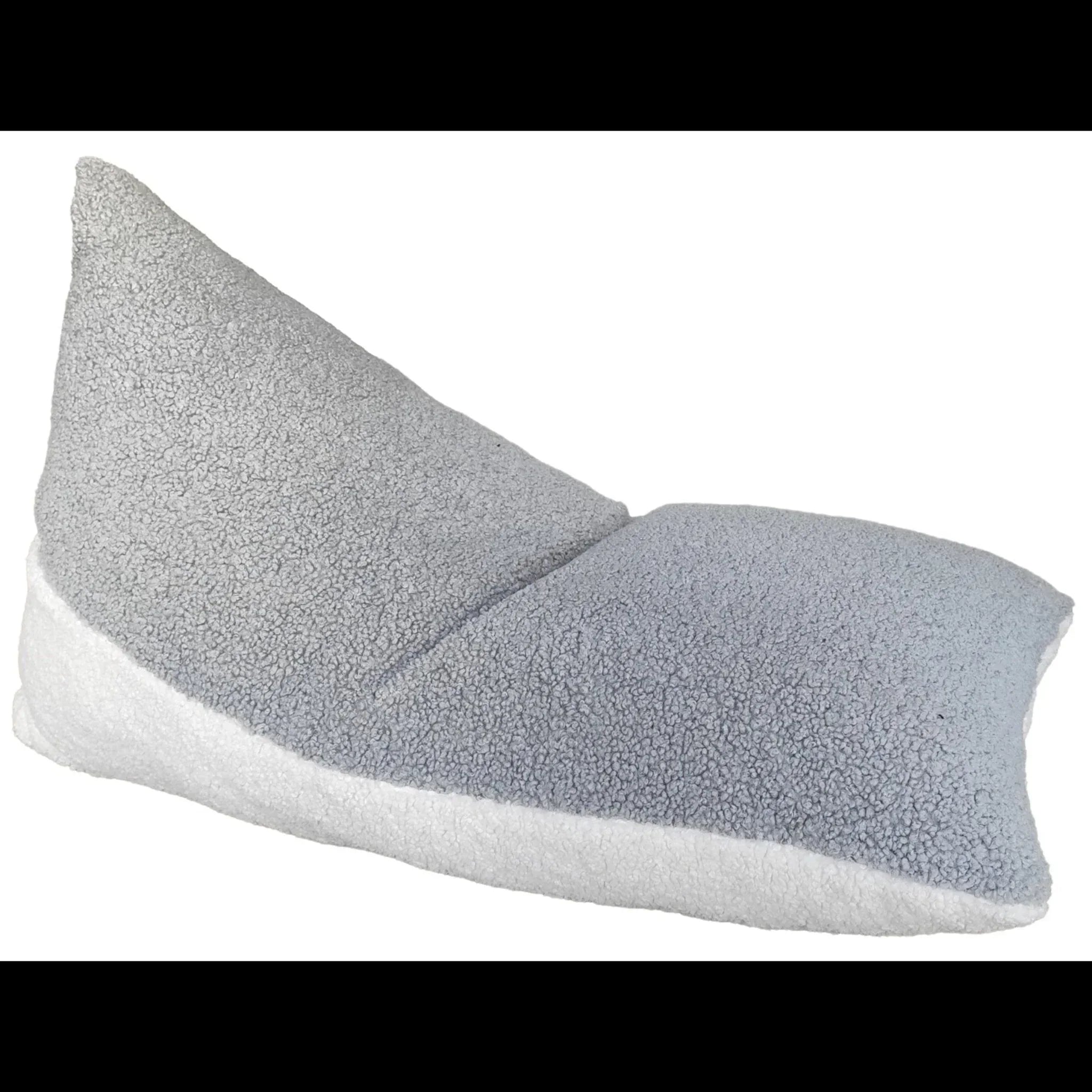 Gray and white kids' bean bag chair with soft, textured fabric and ergonomic design