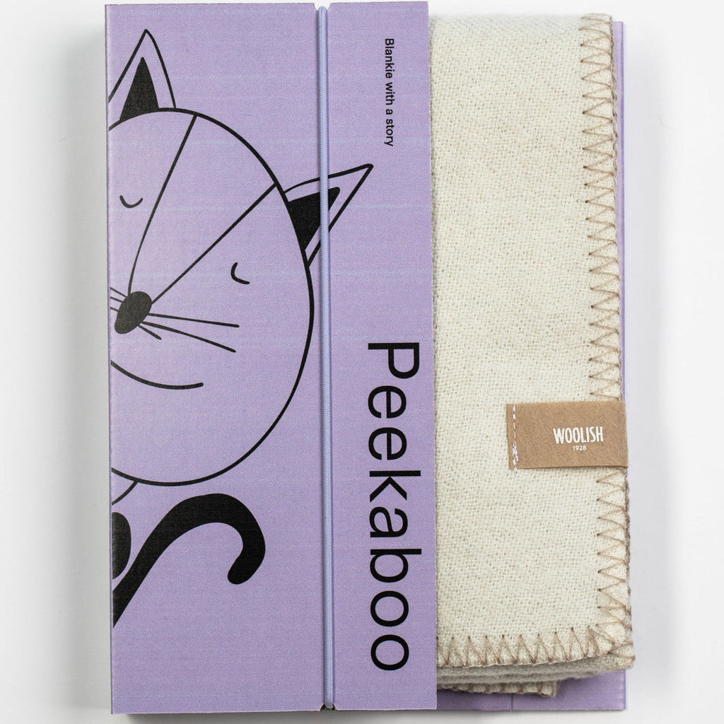 Merino Wool Baby Blanket - Eco-Friendly Cuddle Blanket with Hand-Illustrated Kitten Print - Domus formosa