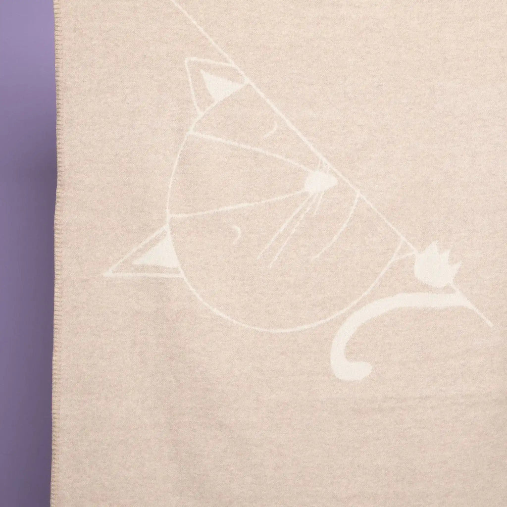 Merino Wool Baby Blanket - Eco-Friendly Cuddle Blanket with Hand-Illustrated Kitten Print - Domus formosa