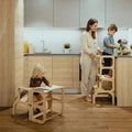 Montessori 2-in-1 Helper Tower & Activity Table – Natural Wood, CE-Certified - Domus formosa
