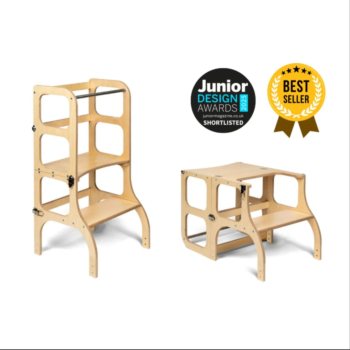 Montessori 2‑in‑1 Helper Tower & Activity Table – Natural Wood, CE‑Certified Learning Furniture - Domus formosa