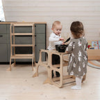 Montessori 2‑in‑1 Helper Tower & Activity Table – Natural Wood, CE‑Certified Learning Furniture - Domus formosa