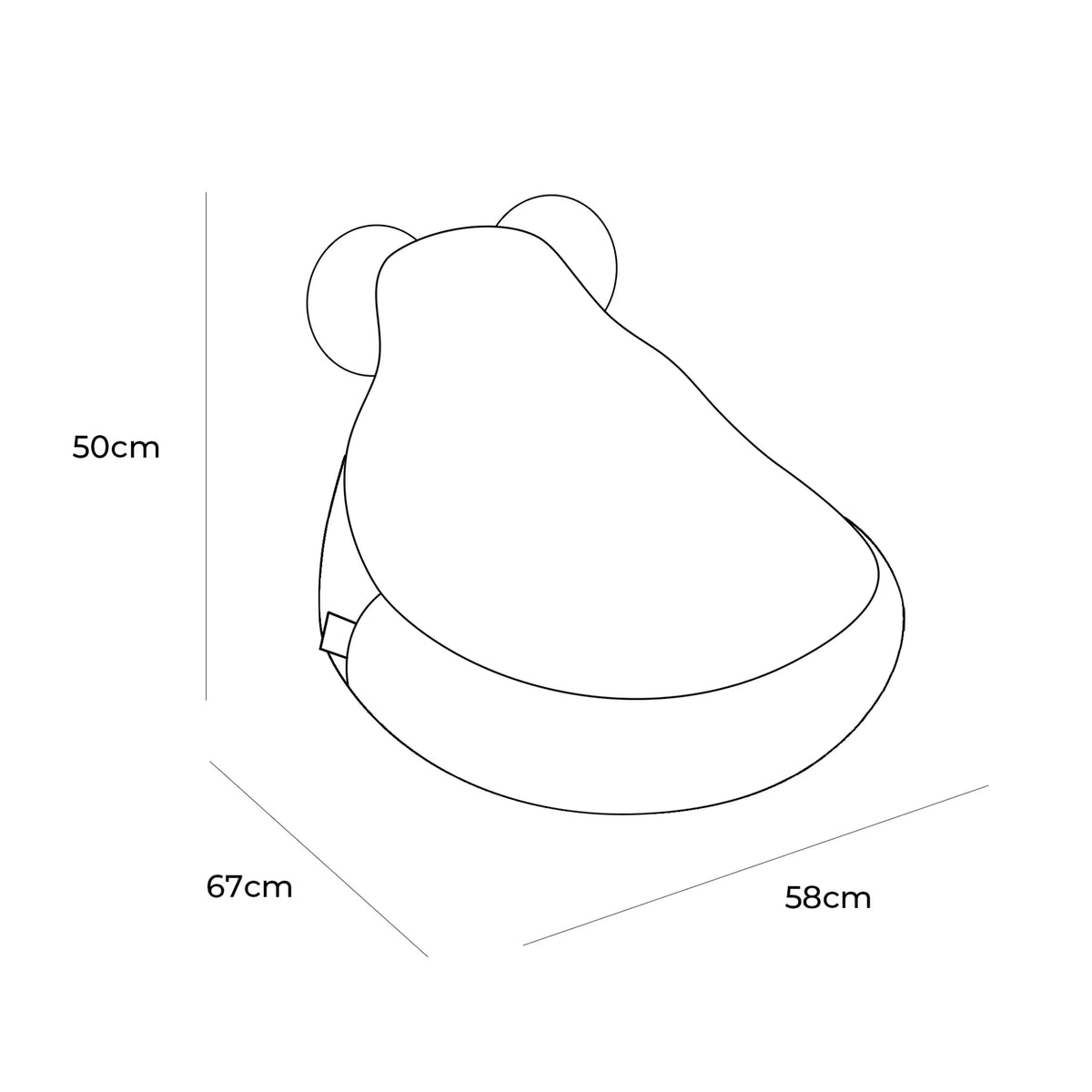 Line drawing of a product with dimensions labeled on a white background