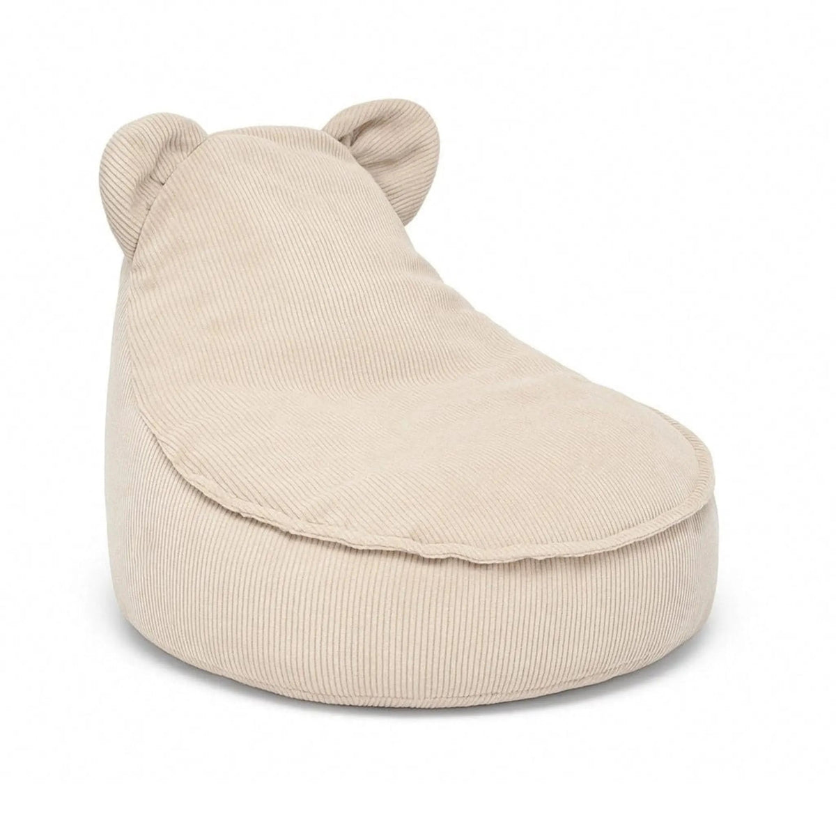 Beige bean bag chair with bear ears on a white background