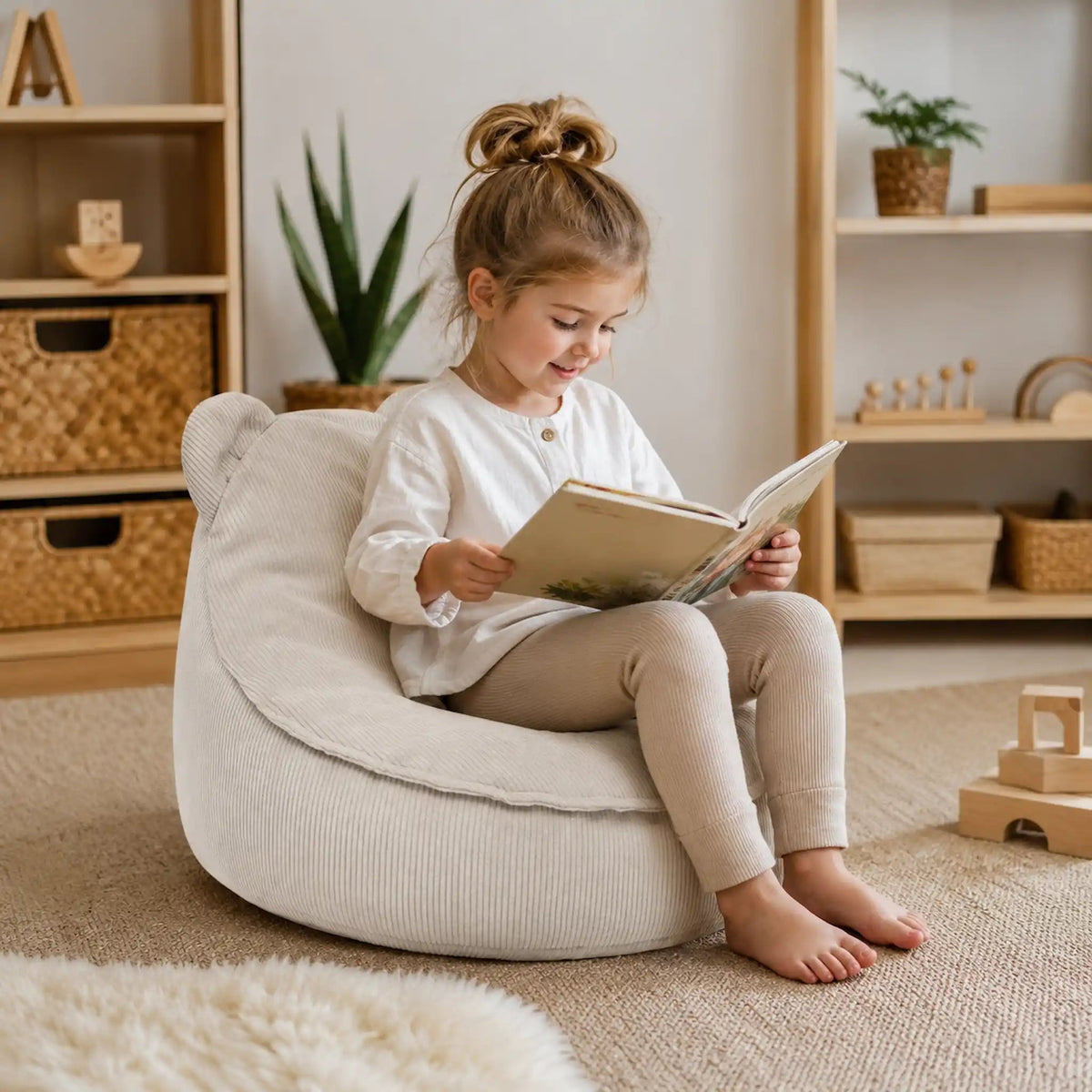 Montessori-Inspired Kids' Bean Bag Pouf – Teddy Slimcord - Domus formosa