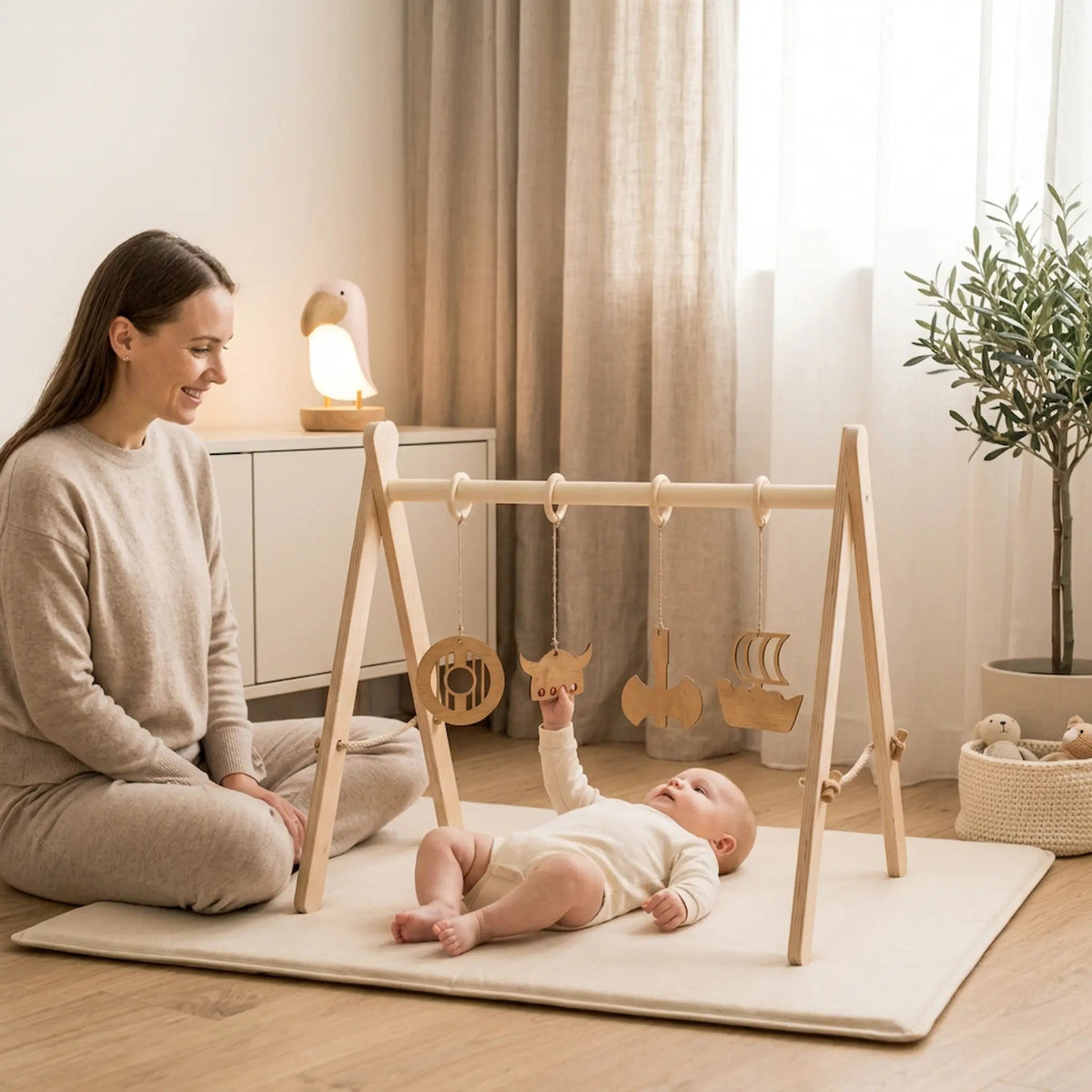 Montessori Wooden Baby Gym - Eco-Friendly Activity Play Gym with Hanging Toys - Domus formosa