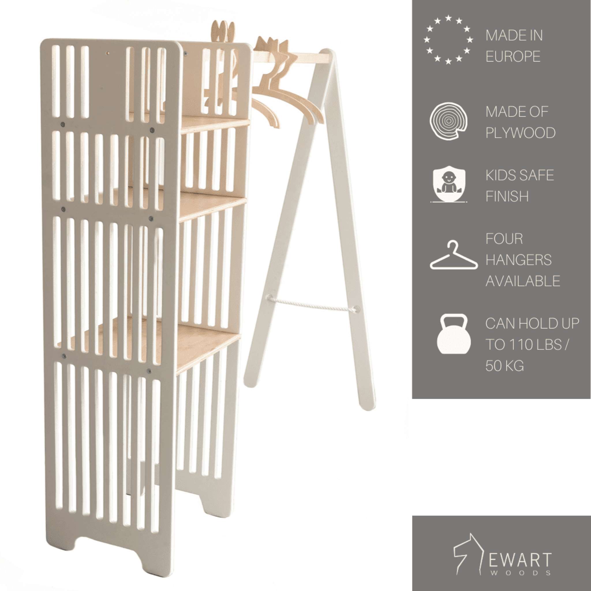 Montessori Wooden Clothing Rack for Kids - Eco‑Friendly Toddler‑Height Wardrobe Organiser - Domus formosa