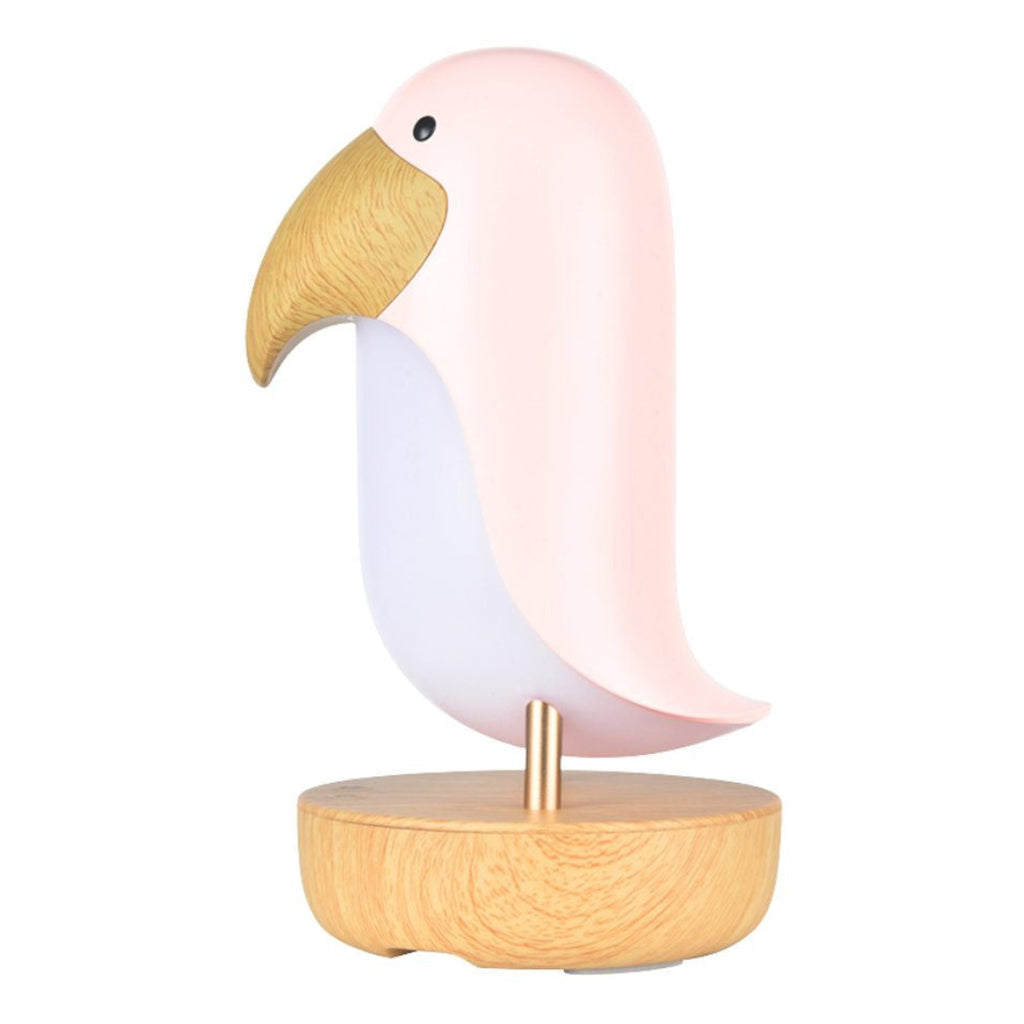 Pink Bird night lamp with built‑in Bluetooth speaker, eco‑friendly design, adjustable soft light for children’s room, CE & RoHS certified