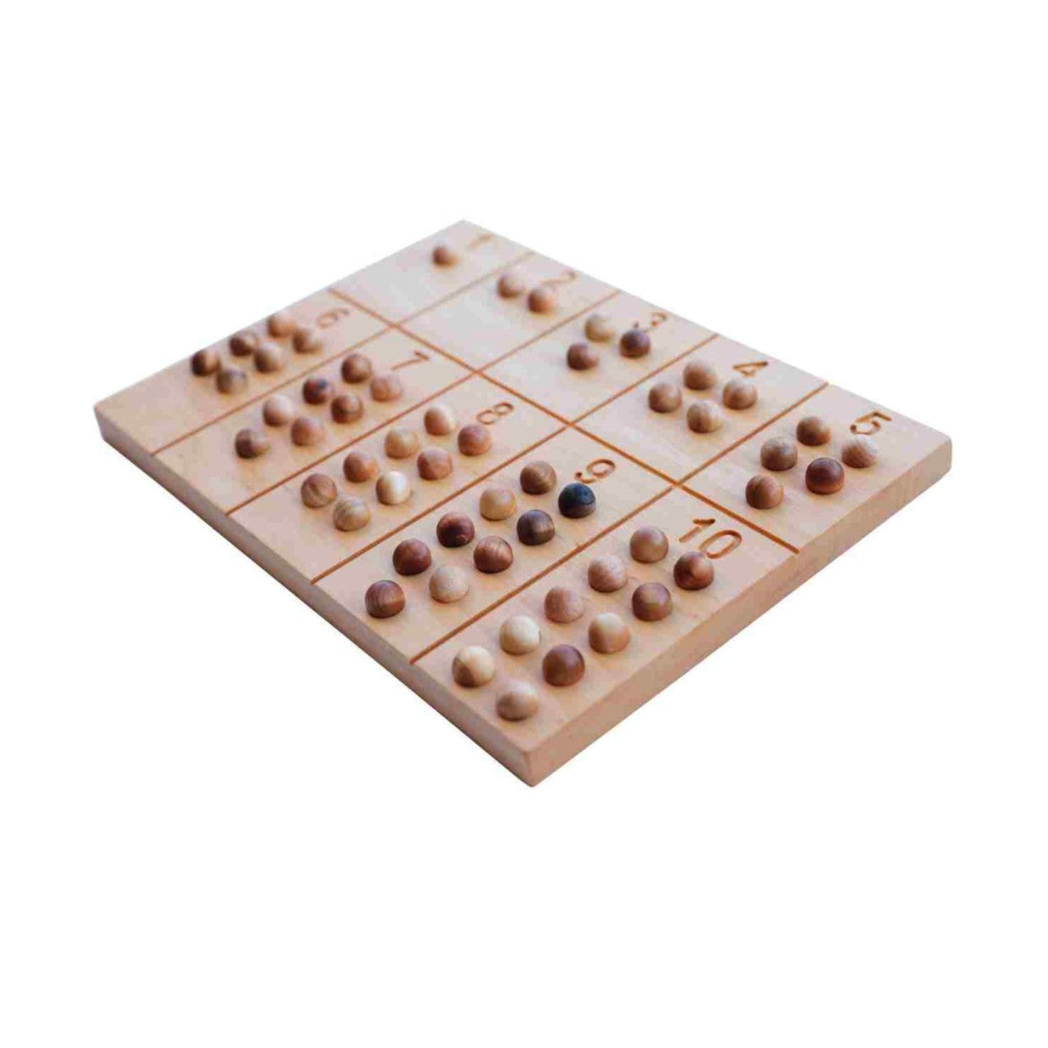 Wooden Montessori number board with engraved numbers and counting pegs for early math learning
